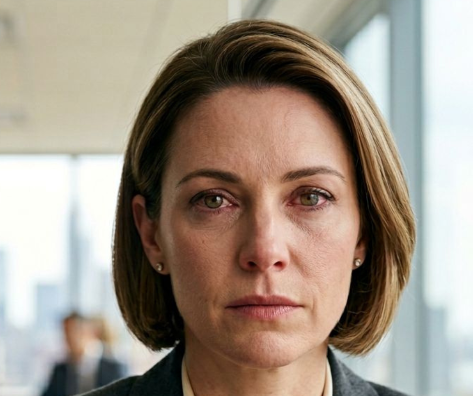 Woman with short blonde hair in an indoor setting